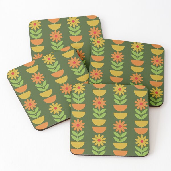 Item preview, Copy of Retro Mid Mod Flowers Pattern with half circles in orange and mustard yellow  designed and sold by Yasminepatterns .