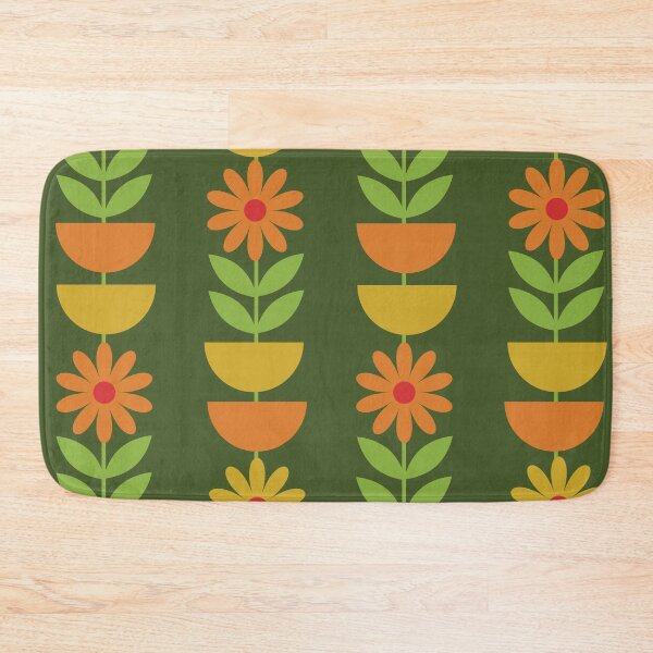 Item preview, Copy of Retro Mid Mod Flowers Pattern with half circles in orange and mustard yellow  designed and sold by Yasminepatterns .