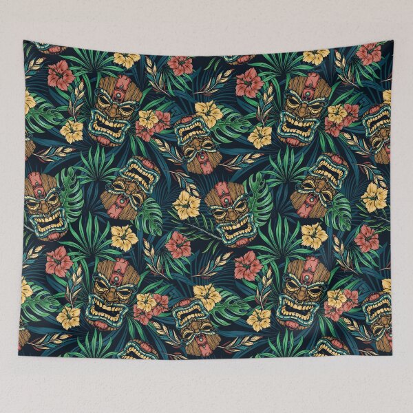 Item preview, Hawaiian Tropical Plants, Tiki Idols & Hibiscus Floral  designed and sold by RetroMaggie.