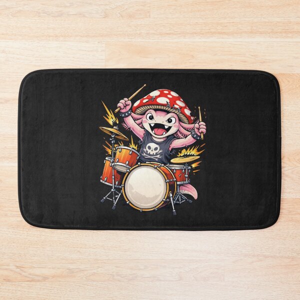 Item preview, Rock Drummer Axolotl – Explosive Mushroom Hat Cartoon Illustration designed and sold by ColorSplash123.
