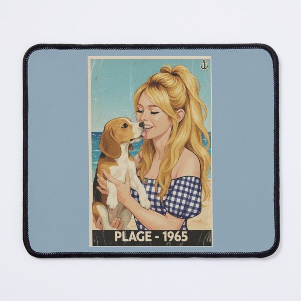 Item preview, Plage 1965 - Vintage Beach Girl with Beagle Dog Retro Poster Art designed and sold by SammyMorry.