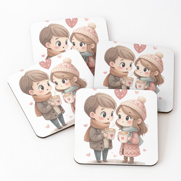 Item preview, Cute Coffee Couple Valentine Illustration Romantic Winter Love Art designed and sold by Lulunza.