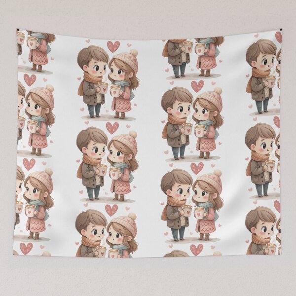 Item preview, Cute Coffee Couple Valentine Illustration Romantic Winter Love Art designed and sold by Lulunza.