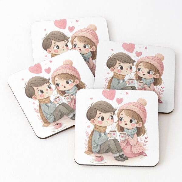 Item preview, Romantic Winter Coffee Couple Cute Kawaii Love Artwork designed and sold by Lulunza.
