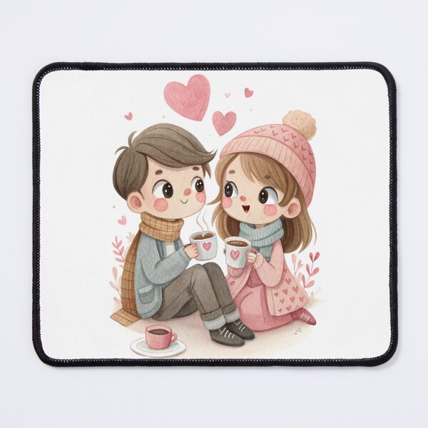 Item preview, Romantic Winter Coffee Couple Cute Kawaii Love Artwork designed and sold by Lulunza.