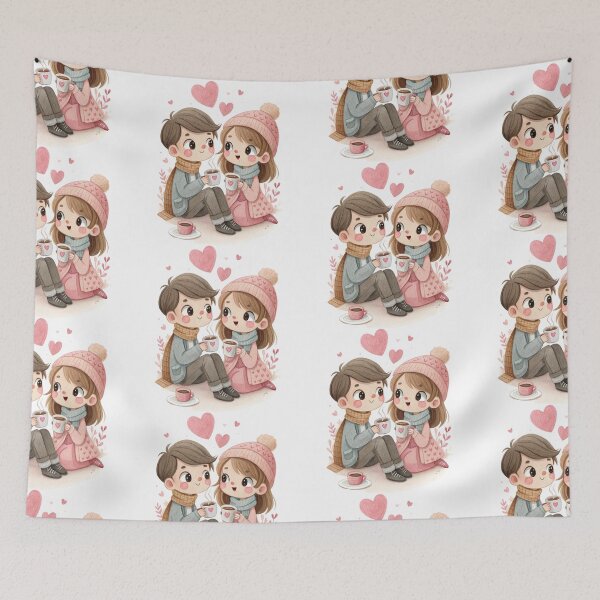 Item preview, Romantic Winter Coffee Couple Cute Kawaii Love Artwork designed and sold by Lulunza.