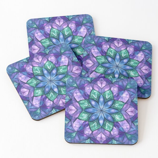 Item preview, Stained Glass Lilac Cyan Jade Mosaic Mandala Pattern designed and sold by GrinGalore.