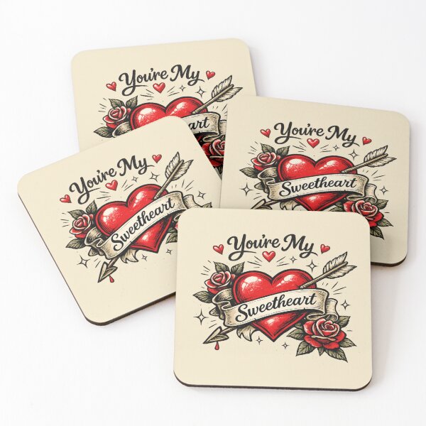 Item preview, Retro Valentine Heart Tattoo Style – You’re My Sweetheart – Red & Black AI Art designed and sold by Cleora Art .