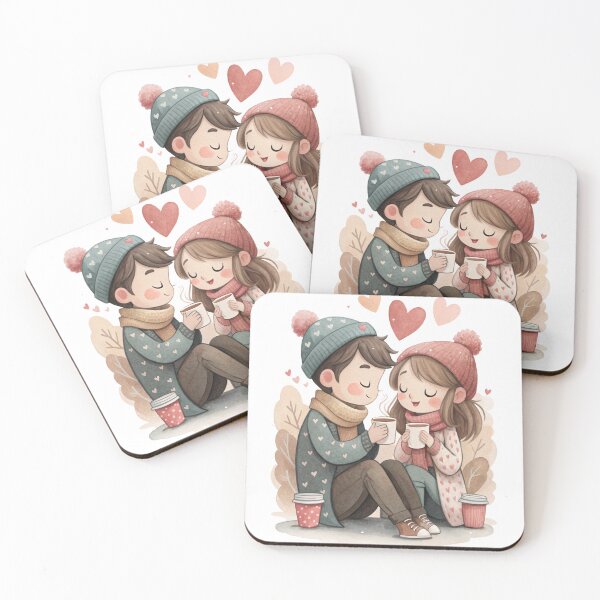Item preview, Cute Lovers With Coffee Valentine Cozy Couple Illustration designed and sold by Lulunza.