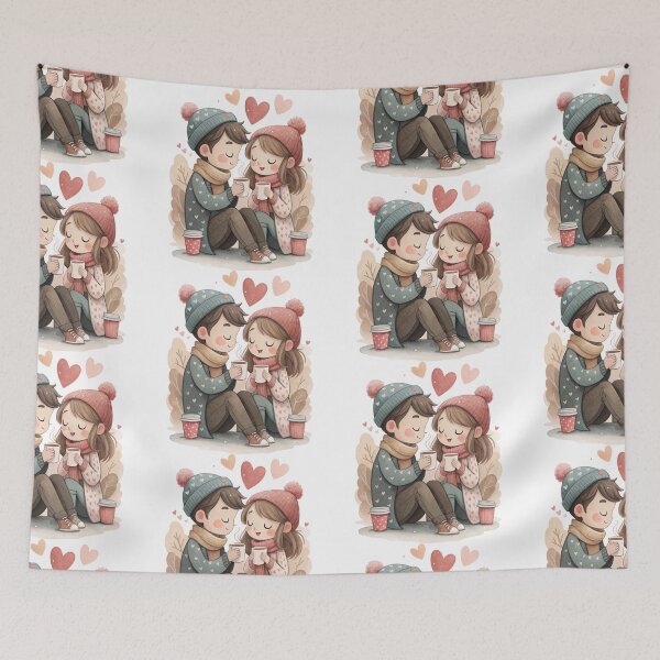 Item preview, Cute Lovers With Coffee Valentine Cozy Couple Illustration designed and sold by Lulunza.