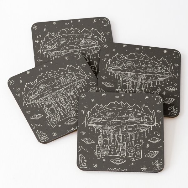 Item preview, Ancient Alien Floating Fortress Retro Sci-Fi Line Art designed and sold by zzz888.