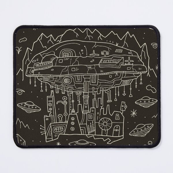Item preview, Ancient Alien Floating Fortress Retro Sci-Fi Line Art designed and sold by zzz888.