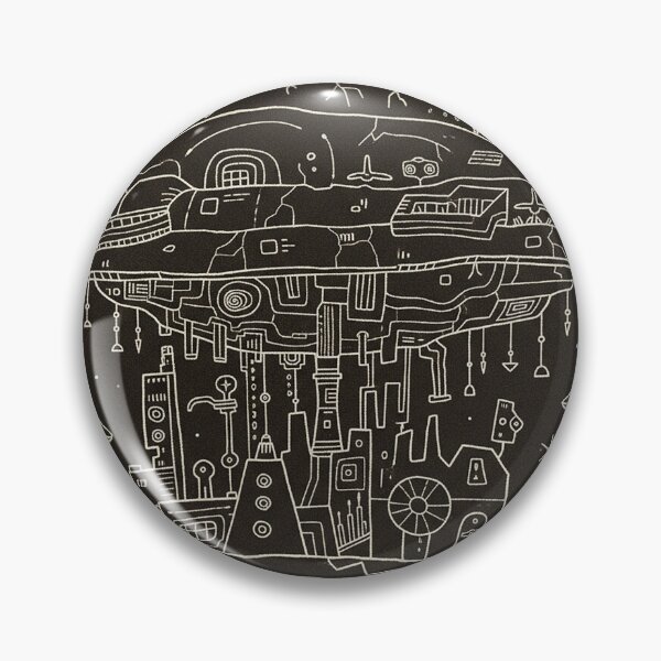 Item preview, Ancient Alien Floating Fortress Retro Sci-Fi Line Art designed and sold by zzz888.