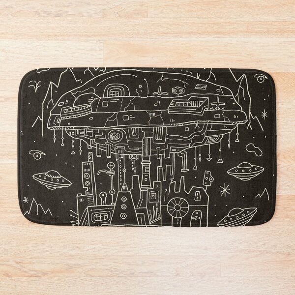 Item preview, Ancient Alien Floating Fortress Retro Sci-Fi Line Art designed and sold by zzz888.