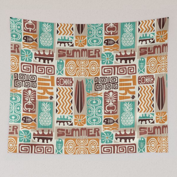 Item preview, Retro Hawaii Tropical Tiki Tapa Print designed and sold by RetroMaggie.