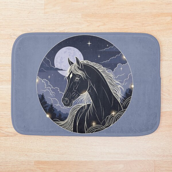 Aperçu de l'œuvre Illustration fantastique d'un cheval noir sous la lune à minuit créée et vendue par soletstudio.