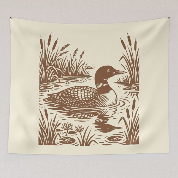 Item preview, Common Loon Swamp Folk Art Retro Birdwatching  designed and sold by Y-Vibes.