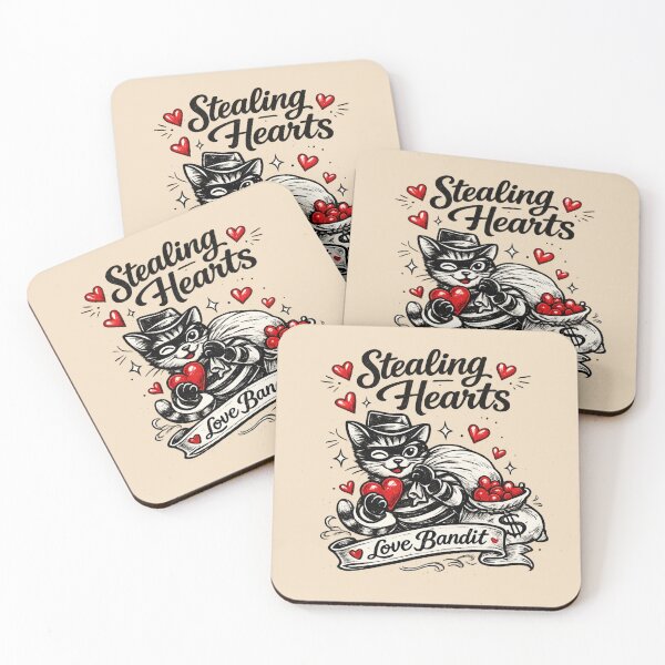 Item preview, Stealing Hearts Love Bandit Cat – Retro Valentine Line Art – Red & Black AI Design designed and sold by Cleora Art .