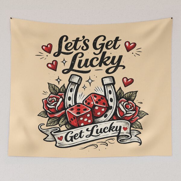 Item preview, Let’s Get Lucky Valentine Tattoo Style – Retro Dice & Horseshoe – Black & Red AI Art designed and sold by Cleora Visuals.