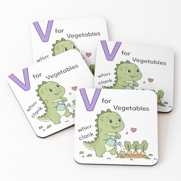 Item preview, V for Vegetables – Cute Dinosaur Watering Garden  Alphabet Kids Art designed and sold by MeeraArts&Crafts.