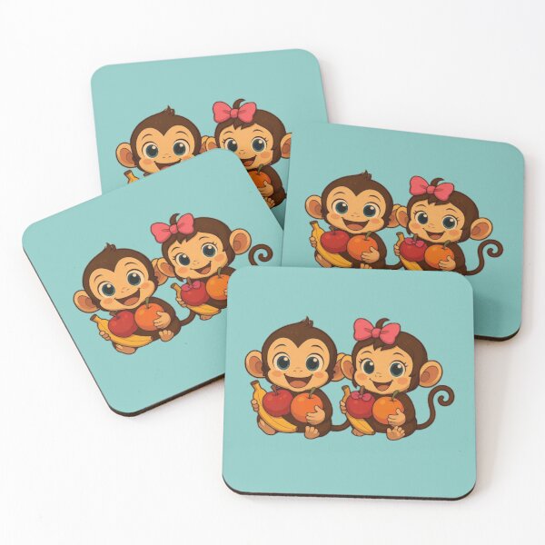 Item preview, Twin Monkeys with Fruits - Cute Baby Monkey Siblings Holding Apples Bananas designed and sold by SammyMorry.
