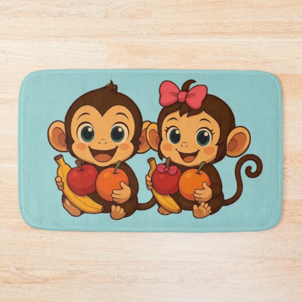 Item preview, Twin Monkeys with Fruits - Cute Baby Monkey Siblings Holding Apples Bananas designed and sold by SammyMorry.