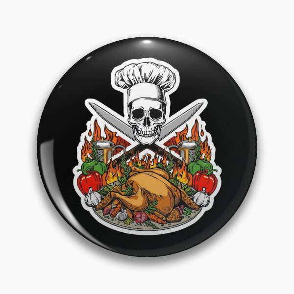 Item preview, Flaming Chef Skull Crossed Knives Roasted Chicken Art designed and sold by Bone & Blade.