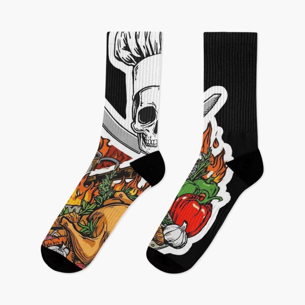 Item preview, Flaming Chef Skull Crossed Knives Roasted Chicken Art designed and sold by Bone & Blade.