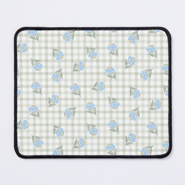 Item preview, Cottage Blue Flowers On Gingham Checkered Grid In Blue And Green  designed and sold by EliveraDesigns.