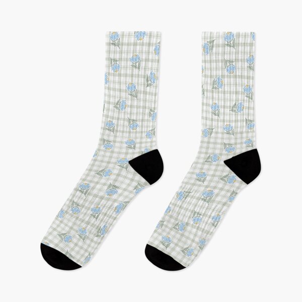 Item preview, Cottage Blue Flowers On Gingham Checkered Grid In Blue And Green  designed and sold by EliveraDesigns.
