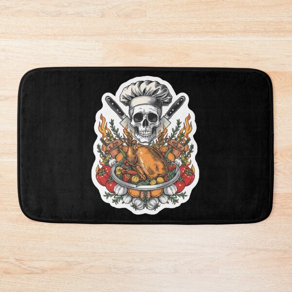 Item preview, Flaming Chef Skull Crossed Knives Roasted Chicken Art designed and sold by Bone & Blade.