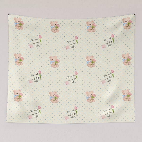 Item preview, Cute Teddy Bear with Tulips – You Make My Days Better Pastel Art designed and sold by ClamberryStudio.