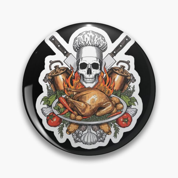 Item preview, Flaming Chef Skull Crossed Knives Roasted Chicken Art designed and sold by Bone & Blade.