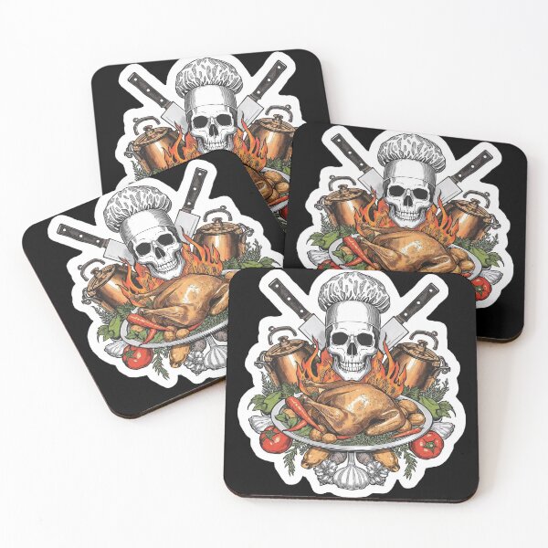 Item preview, Flaming Chef Skull Crossed Knives Roasted Chicken Art designed and sold by Bone & Blade.