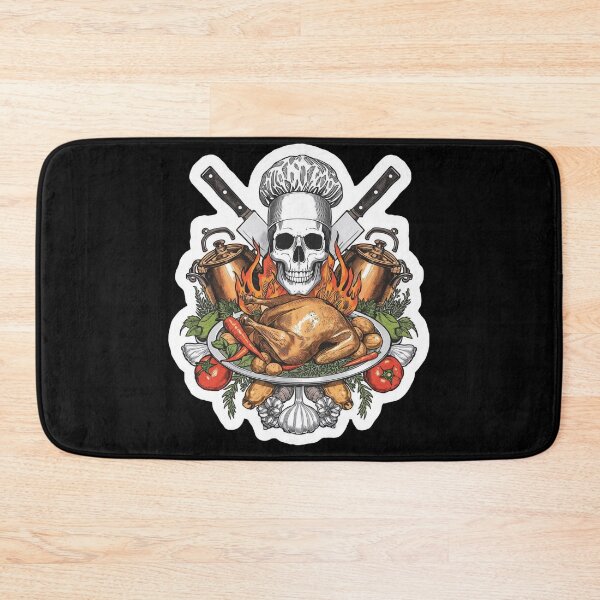 Item preview, Flaming Chef Skull Crossed Knives Roasted Chicken Art designed and sold by Bone & Blade.