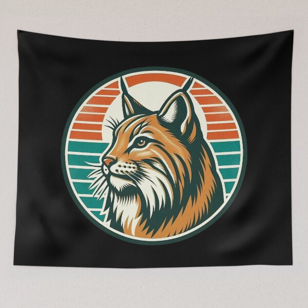 Item preview, Vintage Iberian Lynx - Retro Sunset Nature Badge designed and sold by GREENZ0NE.