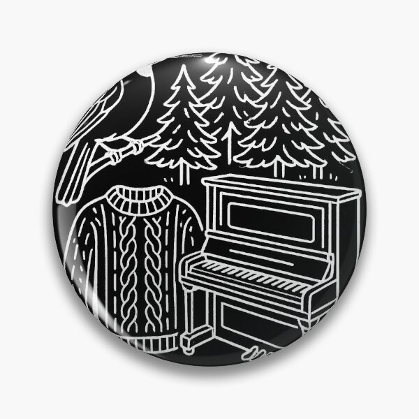 Item preview, Line drawings of a forest, a cardinal, an antique piano, a knitted sweater (negative ver) designed and sold by Moonshroomarts.