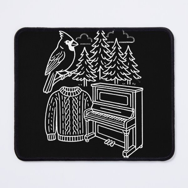 Item preview, Line drawings of a forest, a cardinal, an antique piano, a knitted sweater (negative ver) designed and sold by Moonshroomarts.