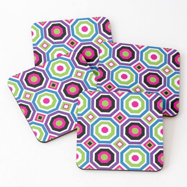 Item preview, Black Purple Pink Green Blue White Octagons & Diamonds designed and sold by Digitalmyth's Designs.