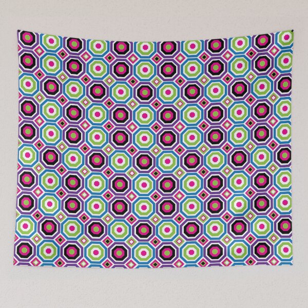 Item preview, Black Purple Pink Green Blue White Octagons & Diamonds designed and sold by Digitalmyth's Designs.