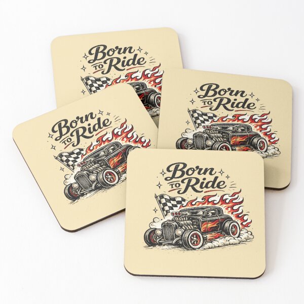 Item preview, Retro Hot Rod Flame Car – Born To Ride – Vintage Tattoo Style AI Art designed and sold by Cleora Art .