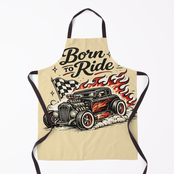 Item preview, Retro Hot Rod Flame Car – Born To Ride – Vintage Tattoo Style AI Art designed and sold by Cleora Art .
