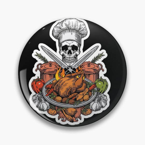Item preview, Flaming Chef Skull Crossed Knives Roasted Chicken Art designed and sold by Bone & Blade.