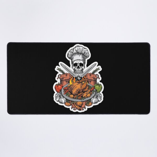 Item preview, Flaming Chef Skull Crossed Knives Roasted Chicken Art designed and sold by Bone & Blade.
