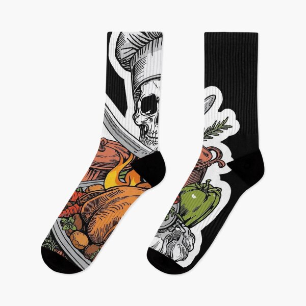 Item preview, Flaming Chef Skull Crossed Knives Roasted Chicken Art designed and sold by Bone & Blade.