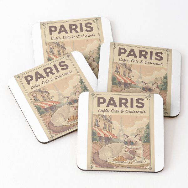 Item preview, Paris Cafés, Cats & Croissants – Vintage-Inspired Cat Illustration designed and sold by PixelKool.