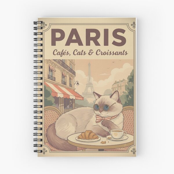 Artikelvorschau, Paris Cafés, Katzen & Croissants – Vintage-inspirierte Katzenillustration entworfen und verkauft von PixelKool.