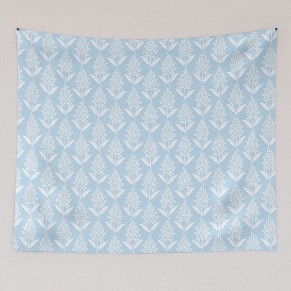 Item preview, Lilac flowers botanical floral in White on Pale Sky Blue  designed and sold by EliveraDesigns.