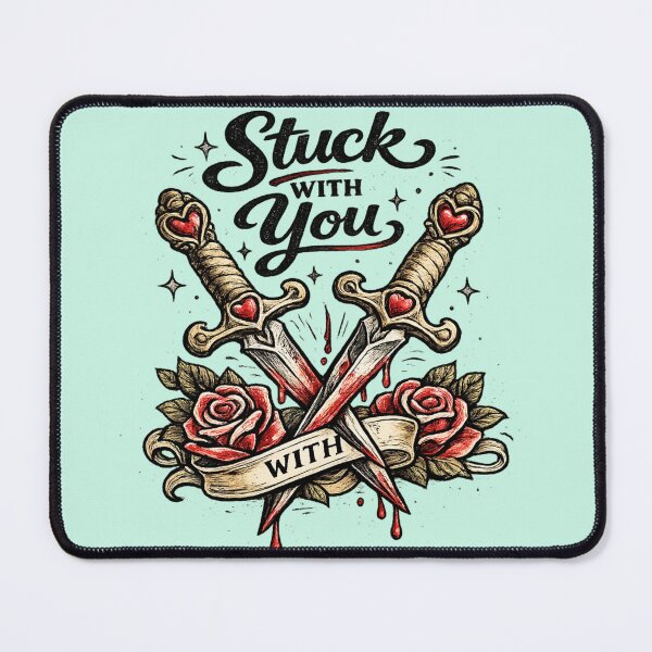 Item preview, Stuck With You – Retro Valentine Tattoo Daggers & Roses – Black & Red AI Art designed and sold by Cleora Art .