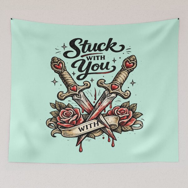 Item preview, Stuck With You – Retro Valentine Tattoo Daggers & Roses – Black & Red AI Art designed and sold by Cleora Visuals.